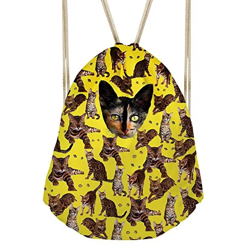 Bigcardesigns Drawstring Backpack Rucksack Shoulder Outdoor Sport Bag Cat