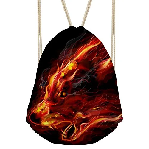 Bigcardesigns Drawstring Backpack Sport Sack Bag Fire Monster Beast Print