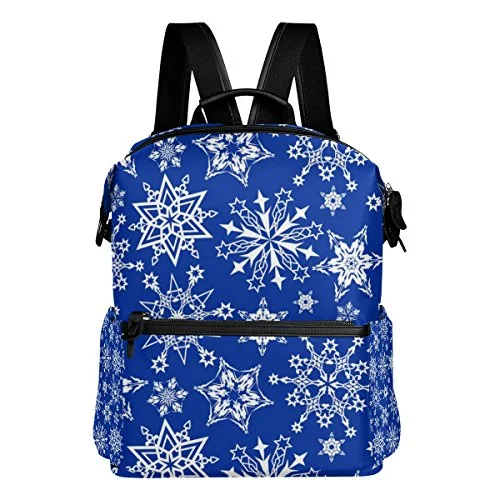 Colourlife Blue White Snowflakes Stylish Casual Shoulder Backpacks Laptop School Bags Travel