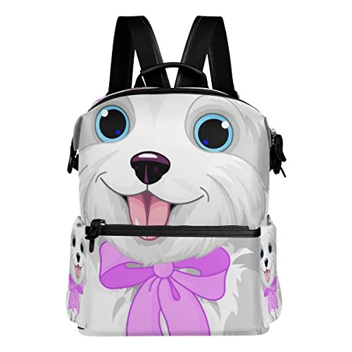 Colourlife White Cute Dog Stylish Casual Shoulder Backpacks Laptop School Bags Travel