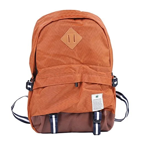 Damara Womens Preppy Casual Canvas Pu Spliced Computer Backpack,Brown