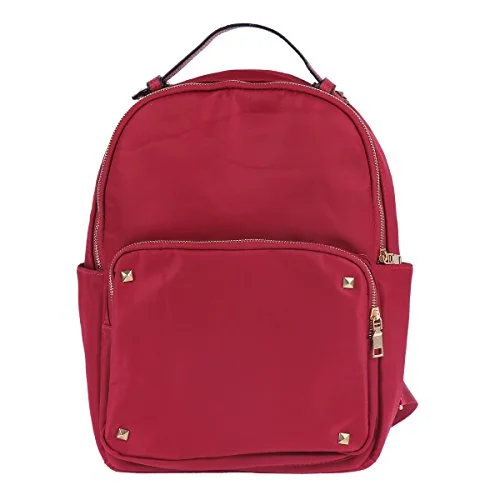 Damara Womens Rivet Adorn Schoolbag Waterproof Fabric Travel Backpack,Wine Red