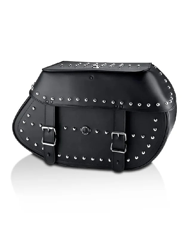 35L - Legacy Extra Large Studded Leather Motorcycle Saddlebags for Harley Softail Heritage FLSTC/I