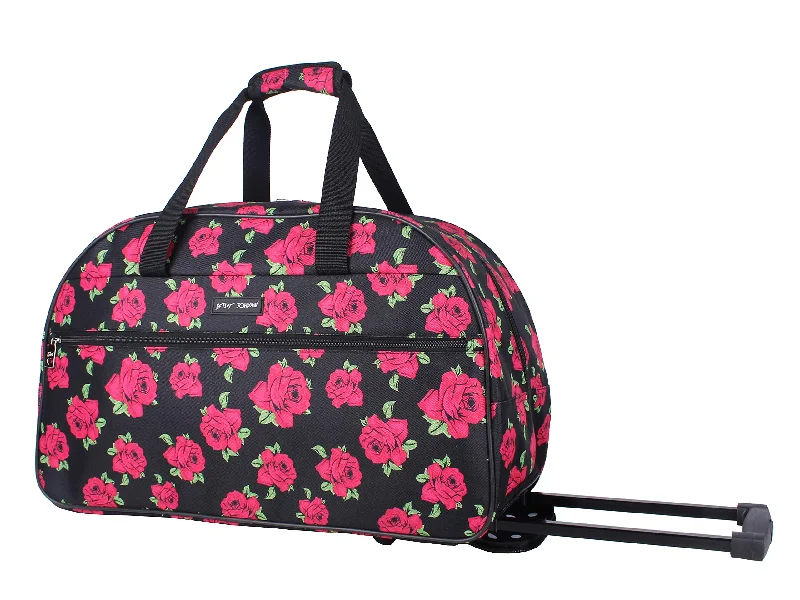 Betsey Johnson Luggage Designer Pattern Suitcase Wheeled Duffel Carry On Bag (Paris Love) (One Size, Covered Roses)