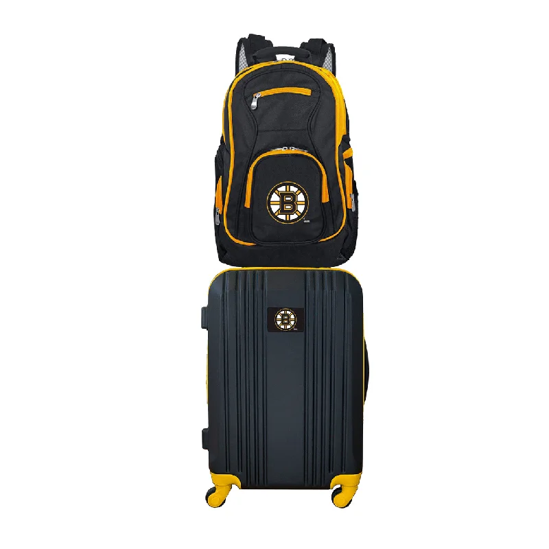 Boston Bruins 2 Piece Premium Colored Trim Backpack and Luggage Set