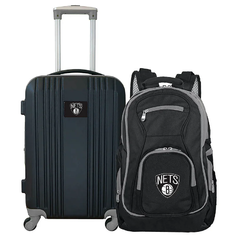 Brooklyn Nets 2 Piece Premium Colored Trim Backpack and Luggage Set