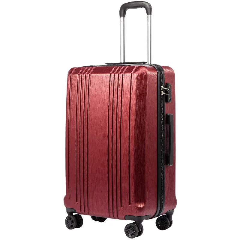 Coolife Luggage Suitcase PC+ABS with TSA Lock Spinner Carry on Hardshell Lightweight 20in 24in 28in (wine red, M(24IN))