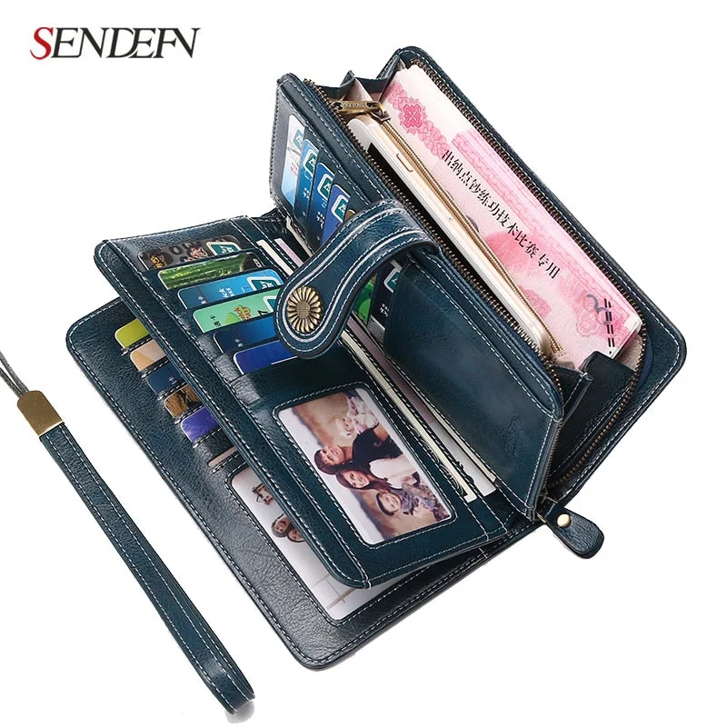 Large Capacity Split Leather Card Holder Quality Wallet Long Women Wallet Zipper Clutch Casual