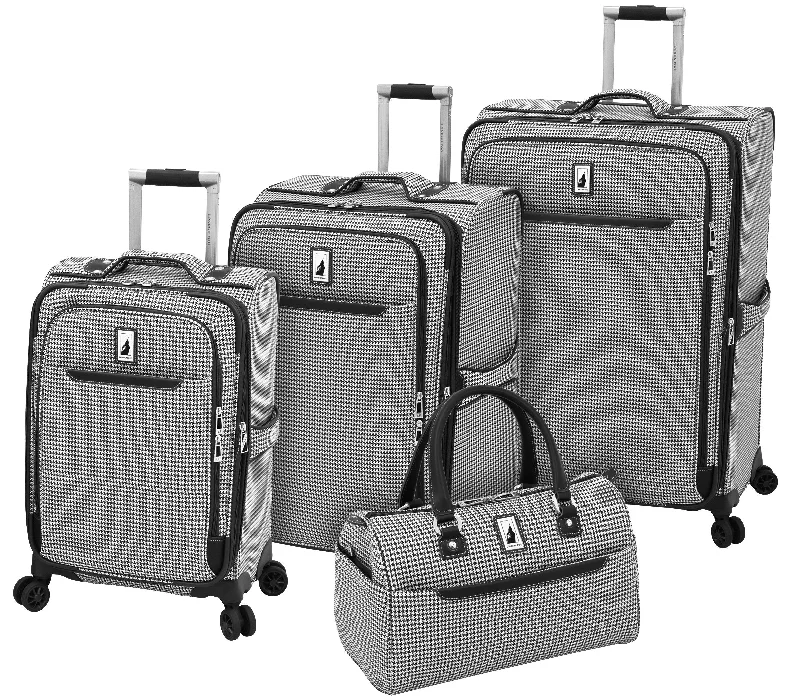 London Fog Cambridge II 4 Piece Set (Satchel, 20", 25", 29"), Black White Houndstooth