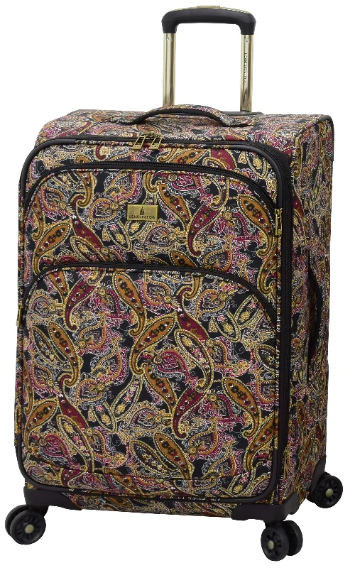 London Fog Cranford 25" Expandable Spinner, Black Gold Plum Paisley