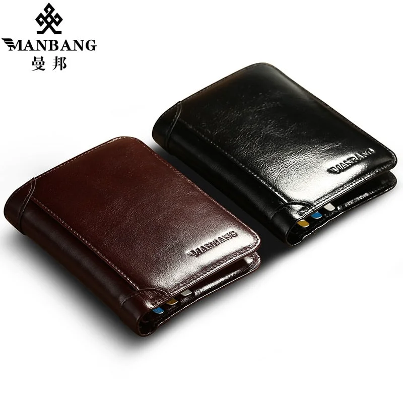 Manbang Classic Style Wallet Genuine Leather Men Wallets Short Male Purse Card Holder Wallet Men