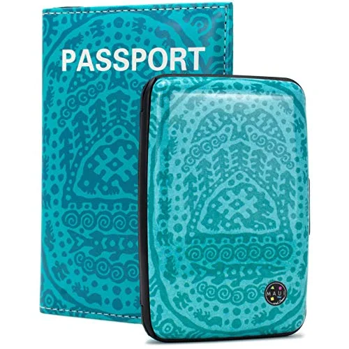 Maui and Sons RFID Protected Wallet and Passport Cover Set - Prevent Electronic RFID Scan Theft (California Teal)