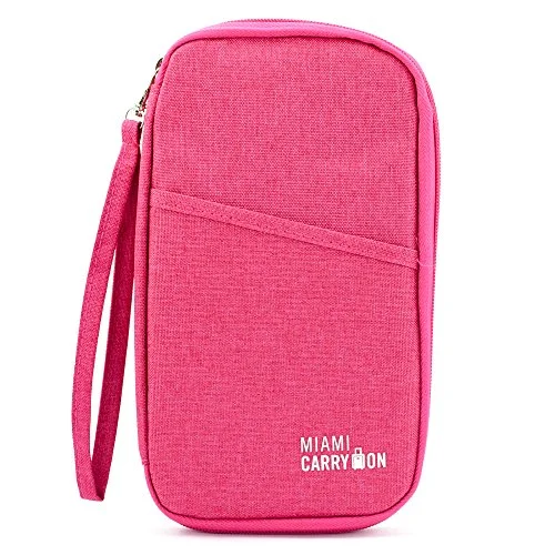 Miami CarryOn Travel Passport Bag, Travel Wallet Card Organizer - Pink