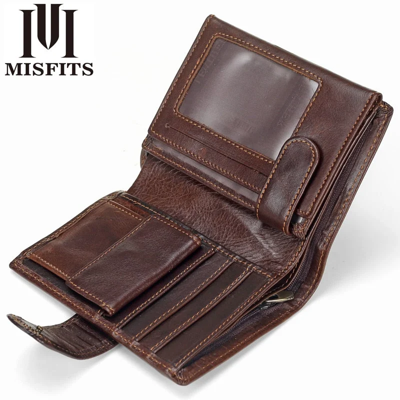 Misfits Vintage Men Wallet Genuine Leather Short Wallets Male Multifunctional Cowhide Purse Coin