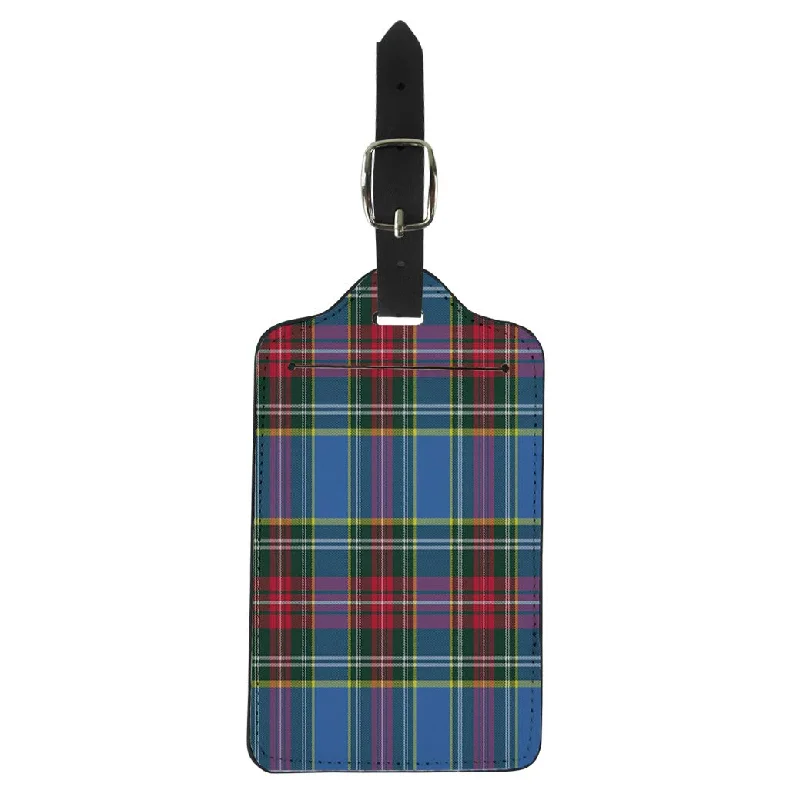 Pinbeam Luggage Tag Blue Abstract Macbeth Tartan Kilt Check Pattern Red Suitcase Baggage Label