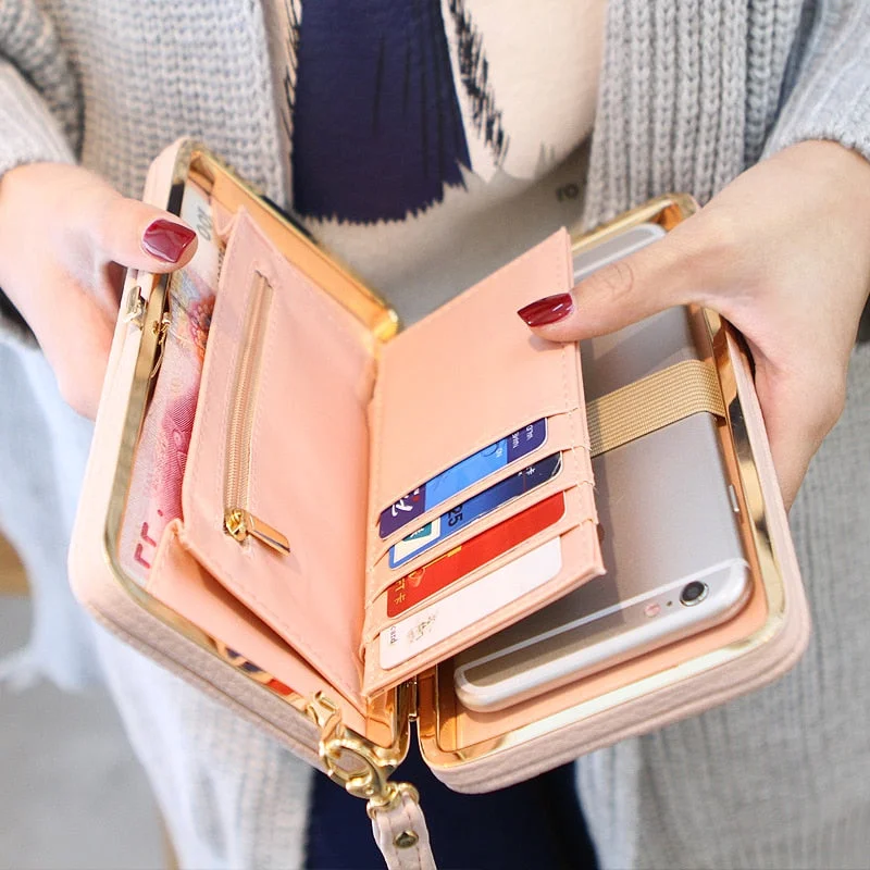 Purse Bow Women'S Wallet Female Famous Brand Card Holders Cellphone Pocket Pu Leather Women Money