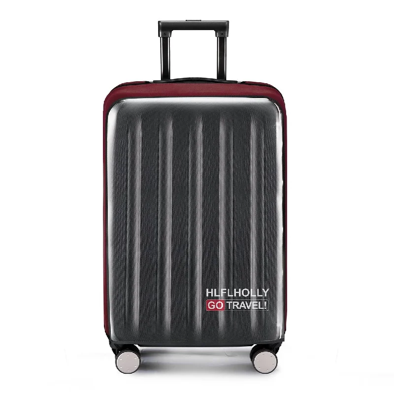 Removing-Free Travel Luggage Cover Suitcase Protector Fits 24 Inch Luggage Fits 20"22"24"26"28"30" Inch(Elastic cloth+Clear pvc)24",Wine Red