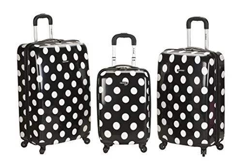 Rockland Luggage 3 Piece Laguna Beach Upright Luggage Set, Black Dot, Medium