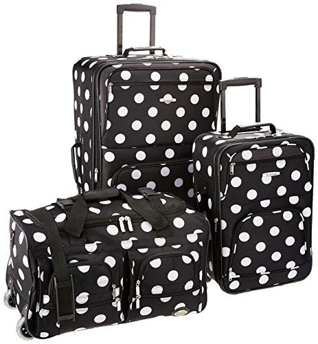 Rockland Luggage 3 Piece Printed Luggage Set, Black Dot, Medium