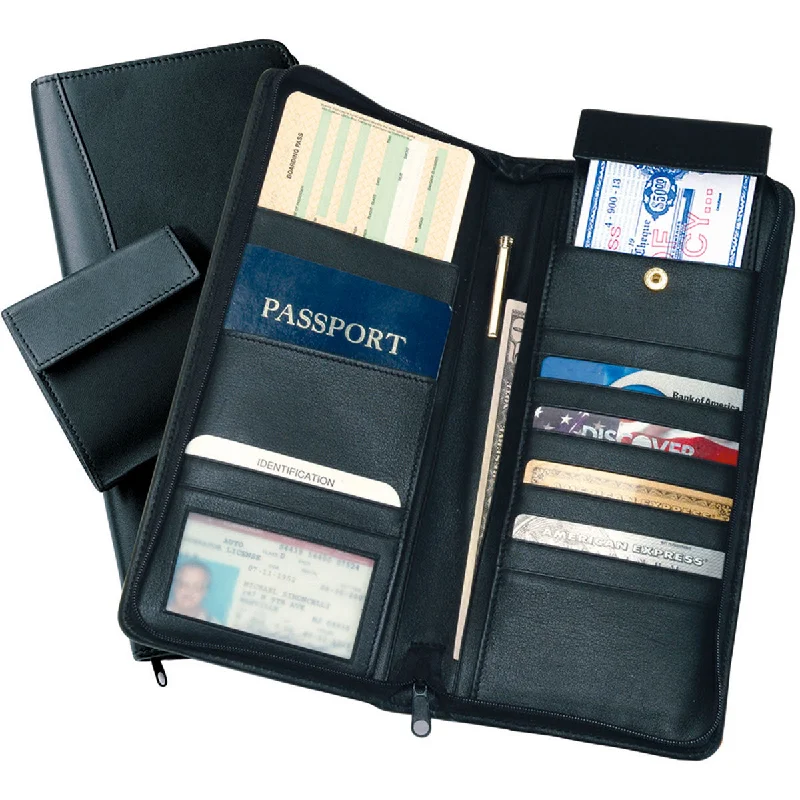 Royce Leather Executive Zippered Travel Document Passport Case Credit Card Wallet