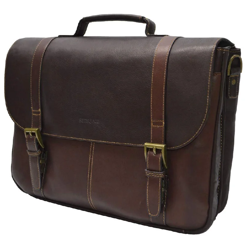 Samsonite Genuine Leather Flapover Buckle Brief Brown