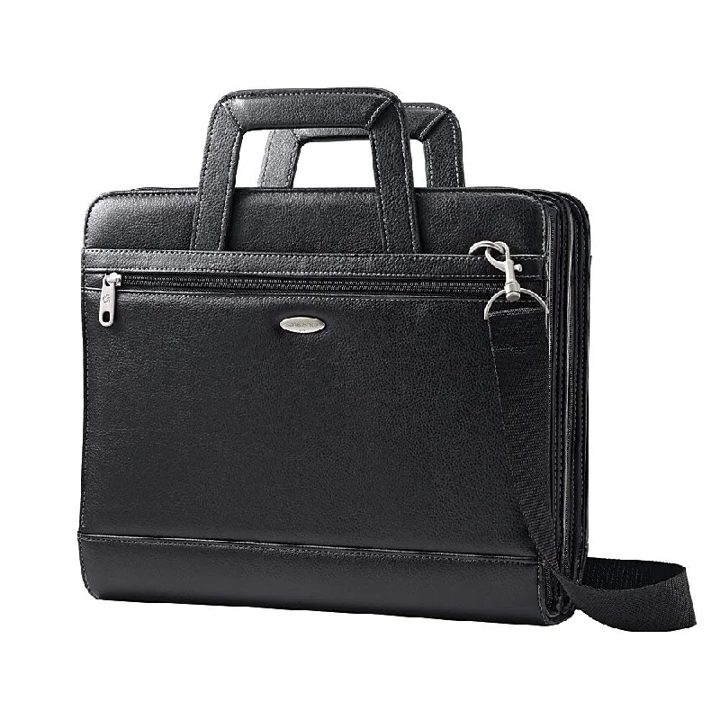 Samsonite Vinyl 3-Ring Padfolio with Handles and Shoulder Strap, 14"H x 12"W x 3 1/2"D, Black