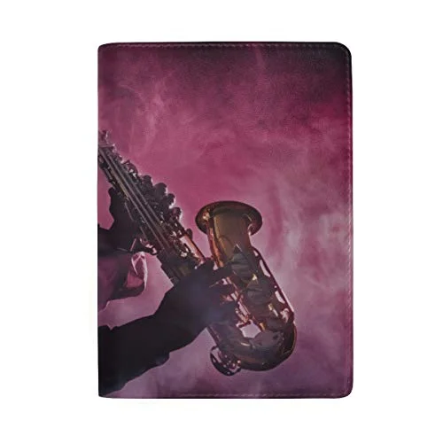 Saxophone Solo Performance Blocking Print Passport Holder Cover Case Travel Luggage Passport Wallet Card Holder Made With Leather For Men Women Kids Family