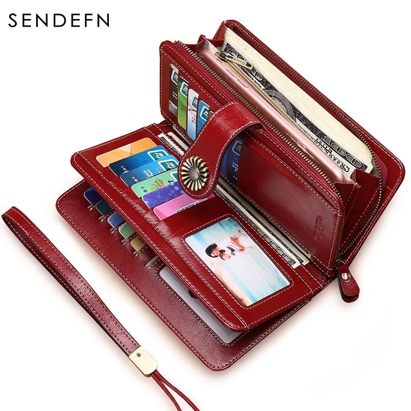 Sendefn Hot Sale Women Clutch Leather Wallet Female Long Wallet Women Zipper Purse Strap Money