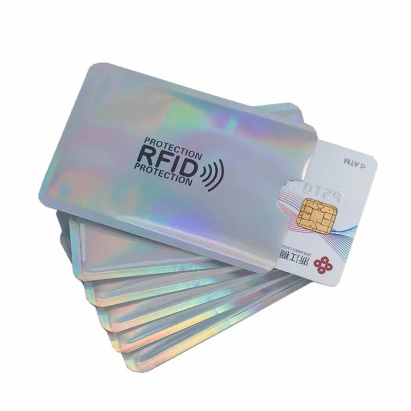 Silver Laser Aluminium Anti Rfid Wallet Blocking Reader Lock Bank Card Holder Id Bank Card Case