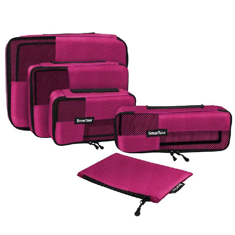 SmarTour packing cubes for travel - 4 Pieces luggage packing organizers with Shoe Bag (wine red 02)