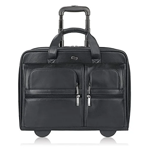 Solo Franklin Premium Leather 15.6 Inch Rolling Laptop Case, Black