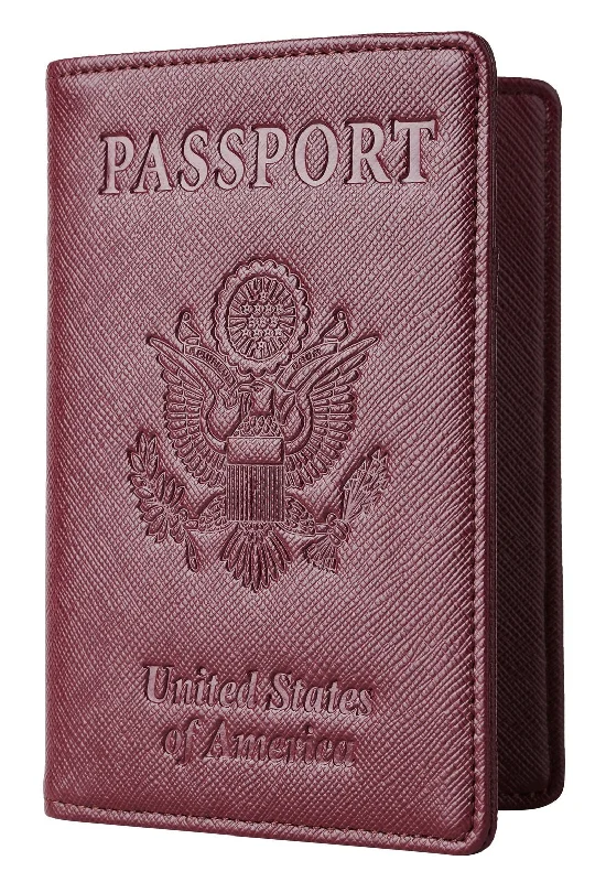 Toughergun Leather Passport Holder Wallet Cover Case RFID Blocking Travel Wallet (crosshatch wine red)