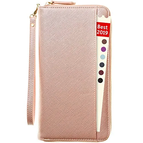 Travel Document Organizer - RFID Passport Wallet Case Family Holder Id Wristlet (Rose Gold)