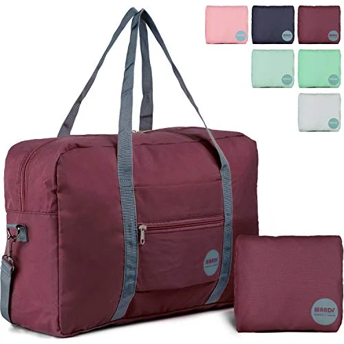 Wandf Foldable Travel Duffel Bag Luggage Sports Gym Water Resistant Nylon (Wine Red 2019)