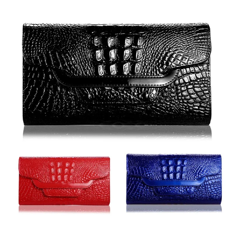 Women Handbag Money Coin Purses Holder Alligator Crocodile Long Clutch Wallets